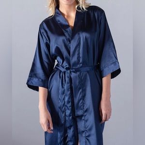 Navy Blue Satin Kimono Robe
